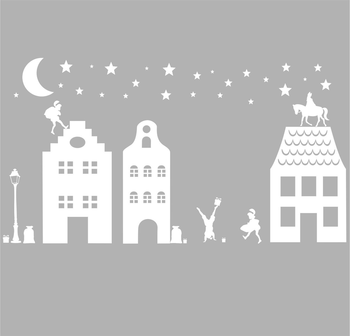 Raamsticker sint herbruikbaar | raamdecoratie sinterklaas | huisjes | statisch | wit